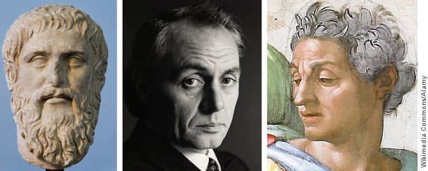 Triptych showing Plato, R.D. Laing and Isaiah