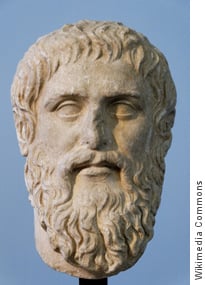 Sculpted bust of Plato, ancient Greece philosopher, by Silanion c. 370 BCE for the Academia in Athens. Preserved in the Capitoline Museum, Rome.