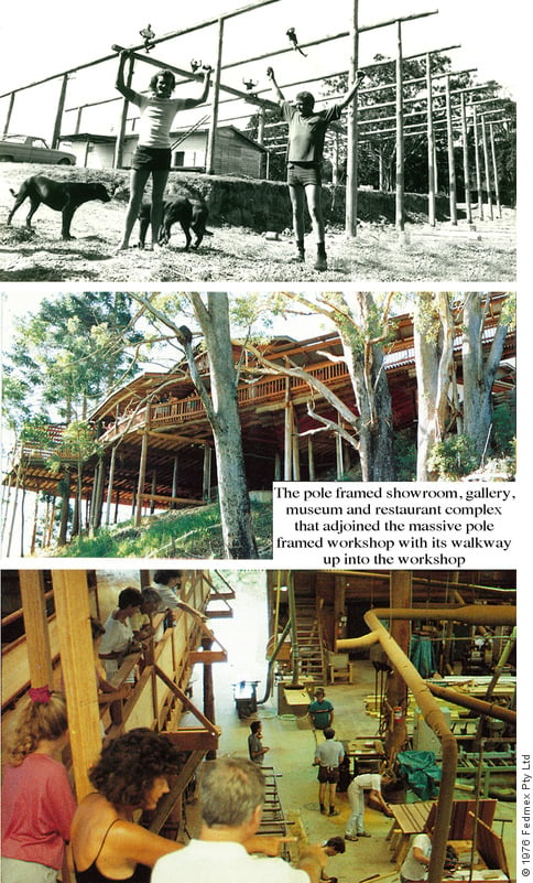 Collage of photographs of the pole shed at Griffith Tablecraft