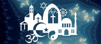 Collage of the many symbols depicting the world’s religions