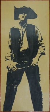 A screen print by Jeremy Griffith of cowboy made while at University in 1967