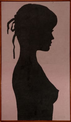 A screen print silhouette of a young woman by Jeremy Griffith while at University in 1967