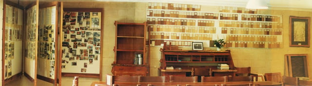 Photo boards for each year of development and Australian timber samples on display in the old Griffith Tablecraft showroom under the house, Dec/Jan 1982-83.