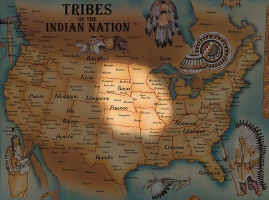 Map showling the distribution of the North American Indian tribes