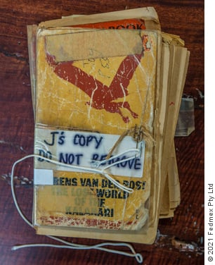Jeremy Griffith’s tattered copies of Sir Laurens van der Post’s books