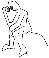 Drawing by Jeremy Griffith of a despairing adolescent, alone, head in hand, thinking deeply about the human condition