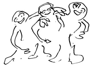 A drawing by Jeremy Griffith of three happy smiling children in line, in a loving arm-in-arm close embrace