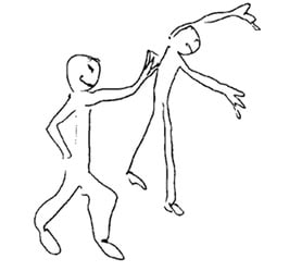 Drawing by Jeremy Griffith of a nine year old boy bullying another boy by pushing him over