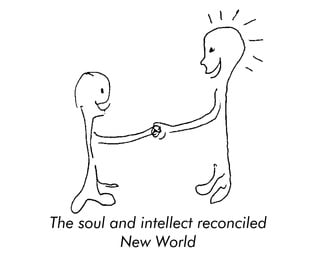 Drawing by Jeremy Griffith of two people, representing our soul and intellect, smiling shaking hands in reconciliation