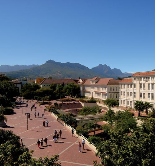 Stellenbosch University campus with mountains in the background