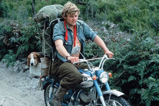 Jeremy Griffith on a motorbike searching for the Tasmanian tiger