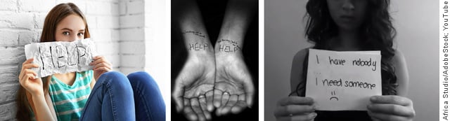 Collage of 3 images depicting teenage depression