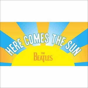Illustration of a bright sun rising from the horizon on The Beatles’ 1969 ‘Here Comes The Sun’ single cover