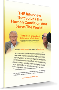 The front cover of “THE Interview That Solves the Human Condition and Saves the World”.