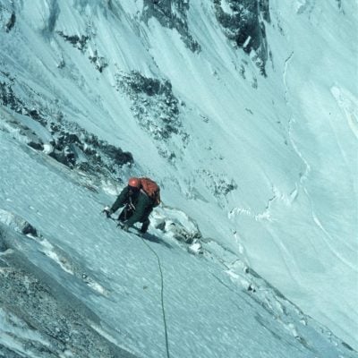Tim Macartney-Snape climbing on an ice face