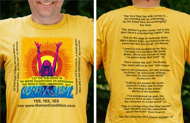T-shirt created by members of the Sydney WTM Centre using extracts from Freedom Essay 45: 'Prophetic Songs', by Jeremy Griffith