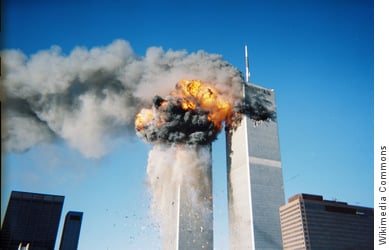 The Twin Towers in New York exploding on 911.