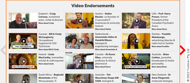 Video Endorsements section from www.humancondition.com as at 29/9/2022