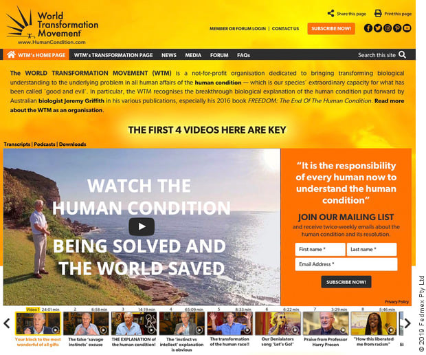 Image of WTM Homepage from top of page to below the main videos