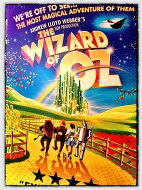 A vibrant poster with Dorothy and friends on the yellow brick road for Andrew Lloyd Webber’s 2011 production of ‘The Wizard of Oz’