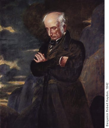 Painting of William Wordsworth with arms crossed in contemplation as an older man by Benjamin Robert Haydon, 1842