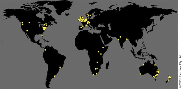 World map showing location of WTM Centres