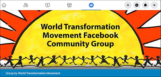 The World Transformation Movement Facebook Community Group banner