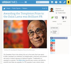 Awarding the Templeton Prize to the Dalai Lama was Brilliant PR