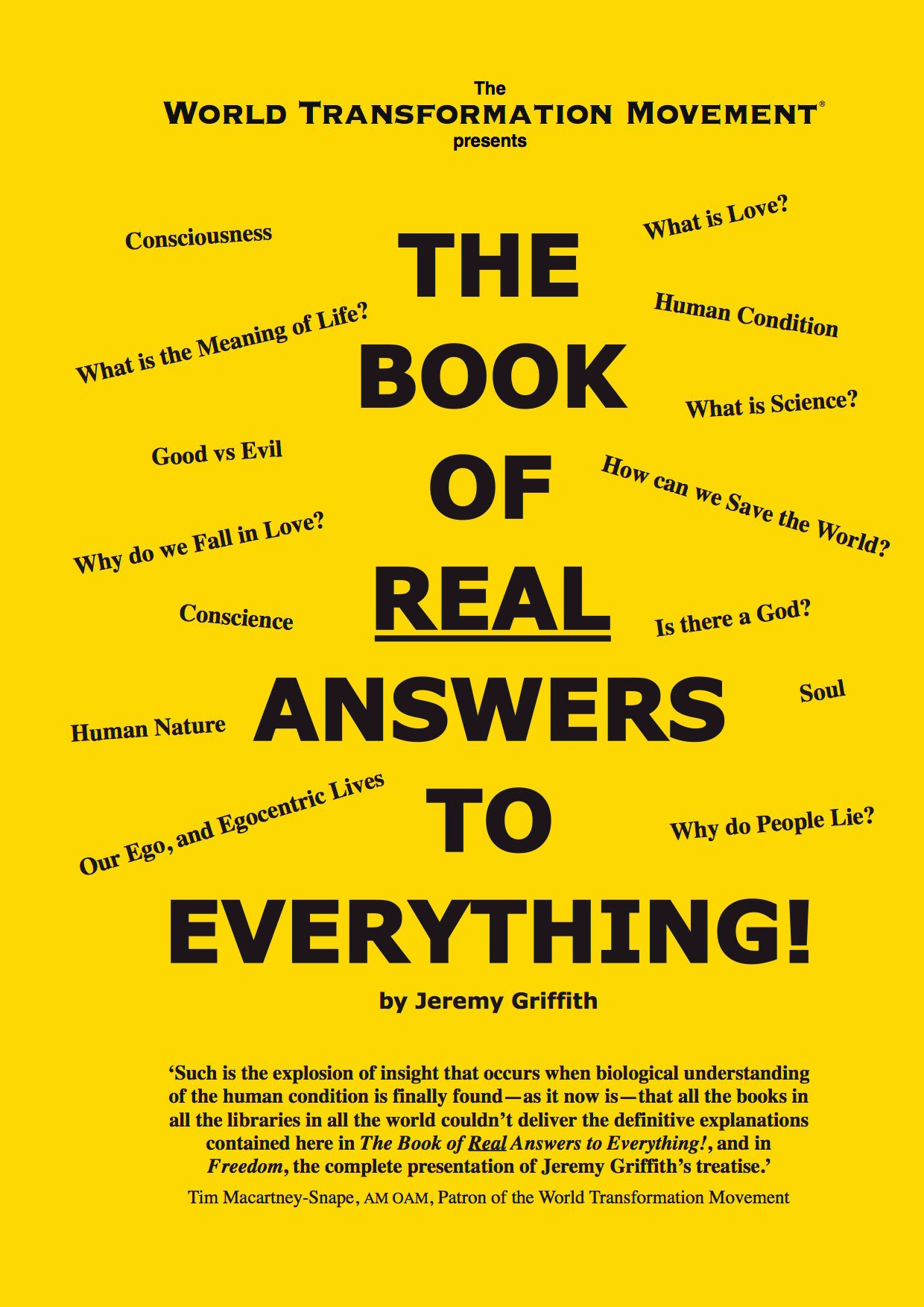 Front cover of The Book of REAL Answers to Everything, by Jeremy Griffith