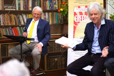 Sir Bob Geldof and author Jeremy Griffith at the launch of FREEDOM, RGS on 2 June 2016