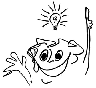 Cartoon by Jeremy Griffith of a person with a lightbulb above his head