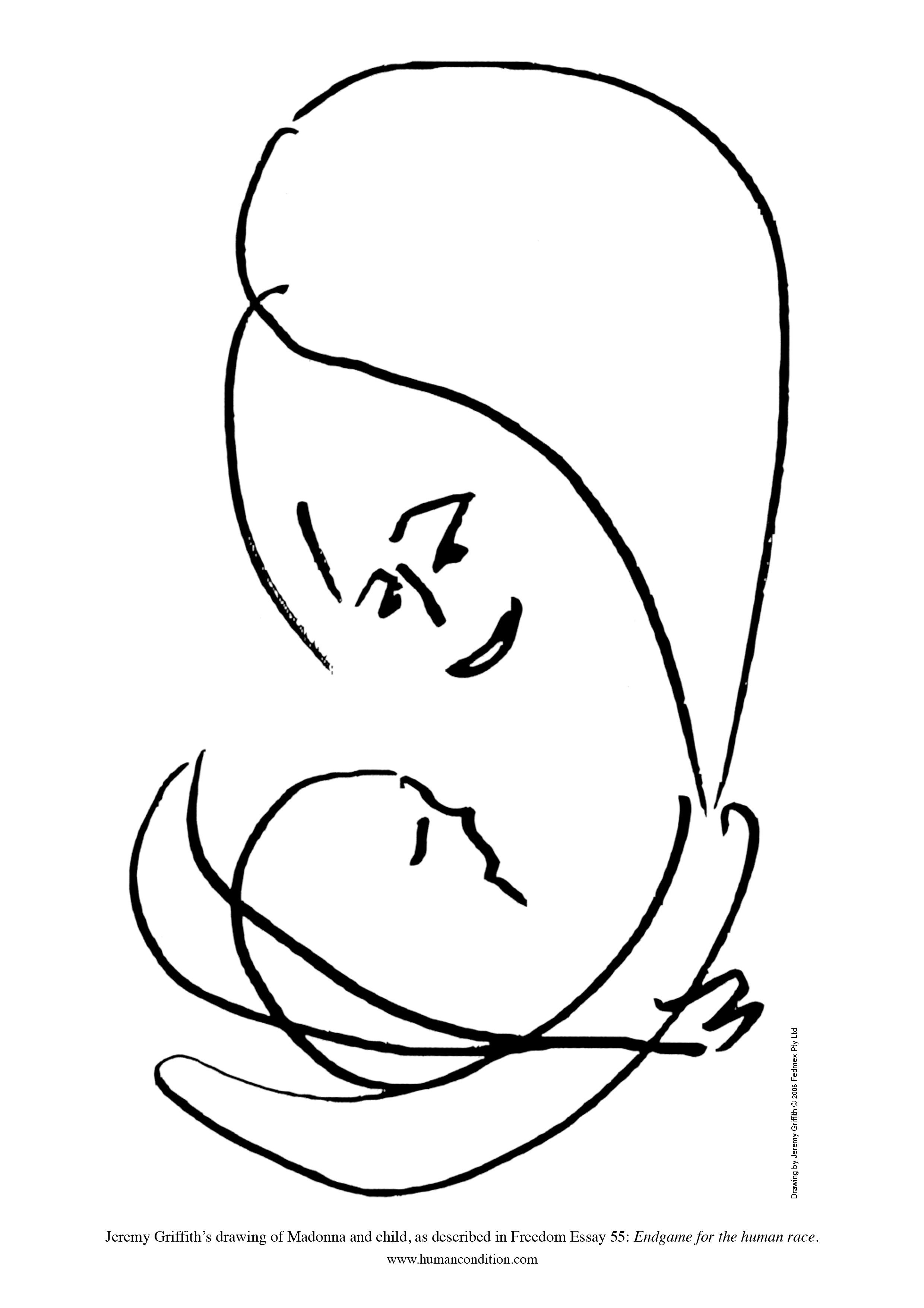 Drawing of mother lovingly holding infant