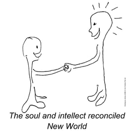 Drawing depicting the sould and intellect shaking hands in reconciliation