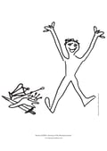 Jeremy Griffith’s drawing of person with arms raised in excitement and trophies discarded in a pile
