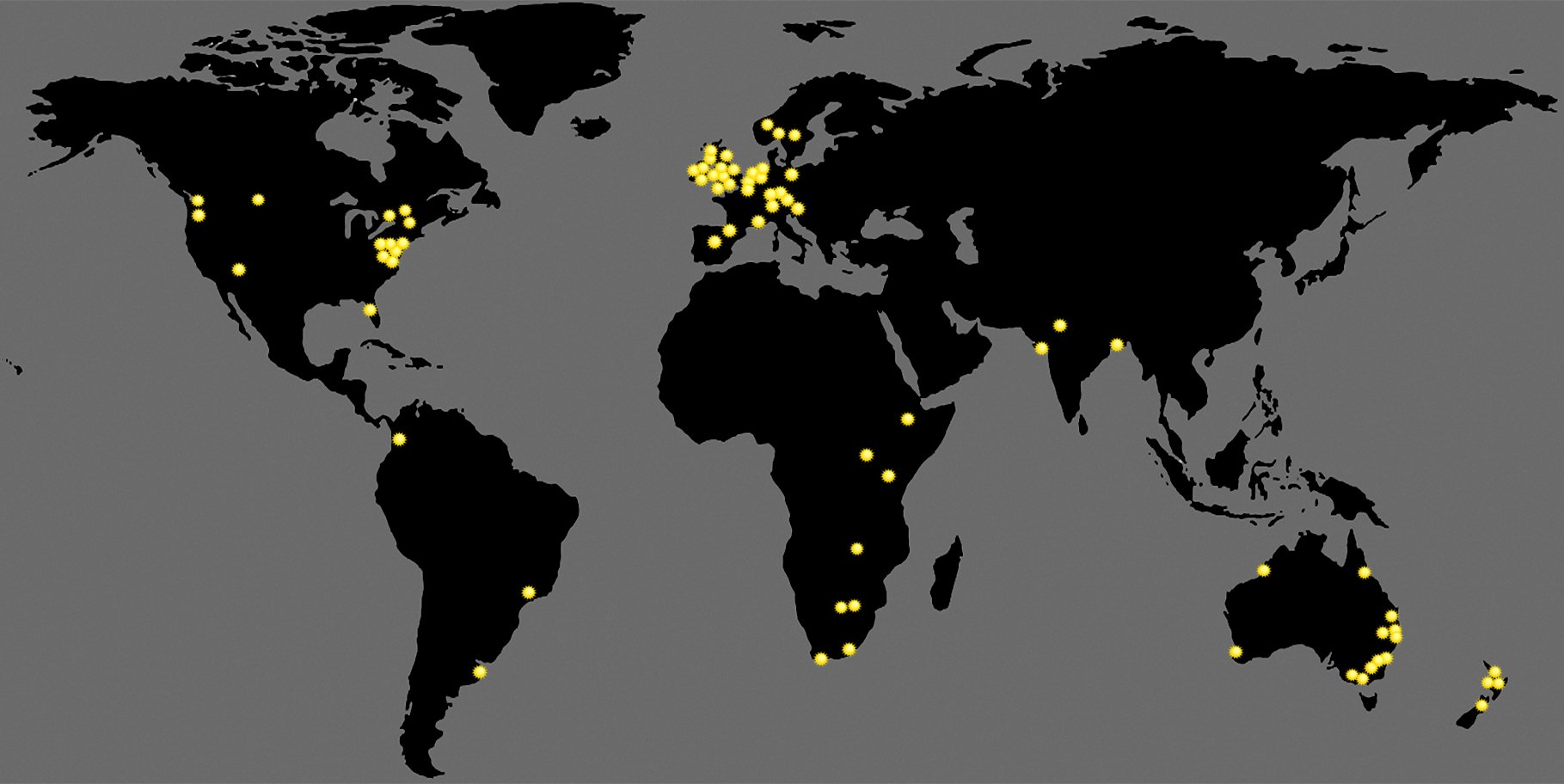 World map showing WTM centres